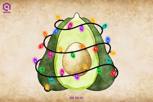 Avocado Christmas Tree Lights Illustrations