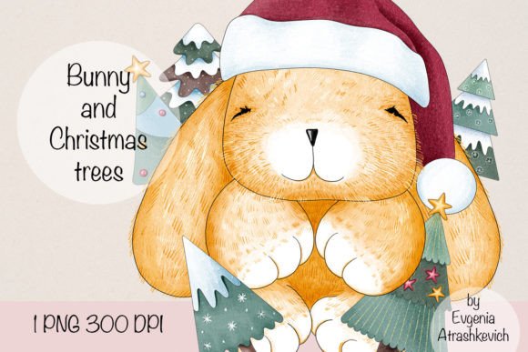 Bunny and Christmas Tree Sublimation PNG for Illustrations