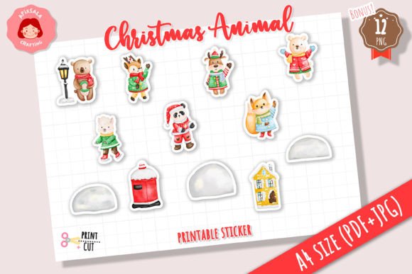 Christmas Animal Sticker Sheet for Embroidery Projects