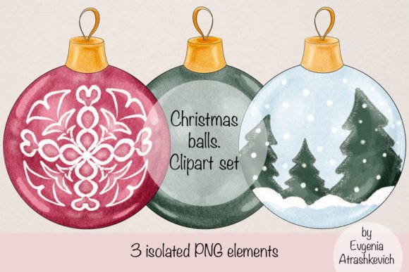 Christmas Balls Clipart Set - 3 PNG Illustrations