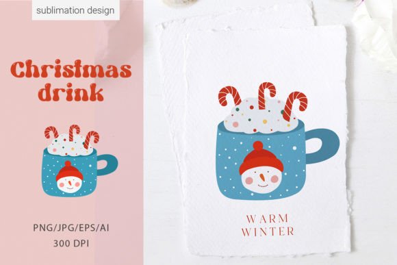 Christmas Drink Mug PNG Sublimation Illustration