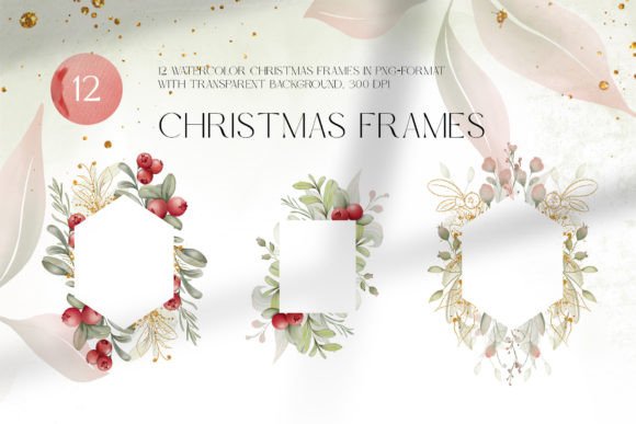 Christmas Floral Frames with Cranberry Illustrations