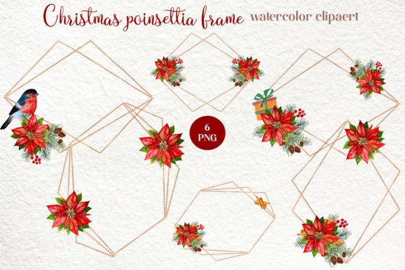 Christmas Frame Poinsettia Clipart for Modern Illustrations