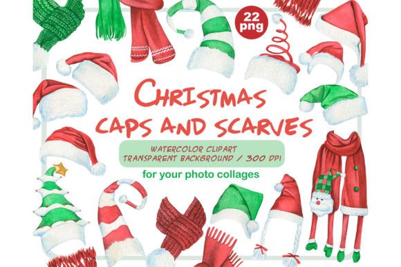 Christmas Hats and Scarves Clipart Set for Illustrations