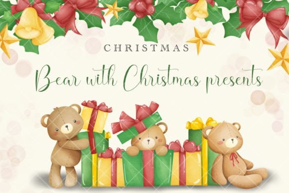 Christmas Teddy Bear with Presents in Illustrations