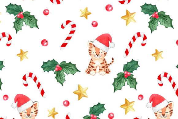 Christmas Tiger Seamless Pattern for Blog and Web Design
