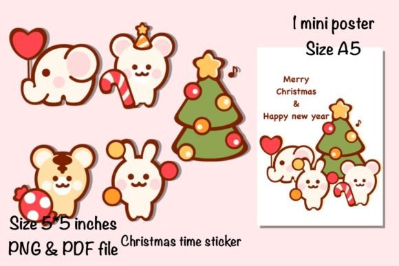 Christmas Time Sticker Mini Poster Illustrations