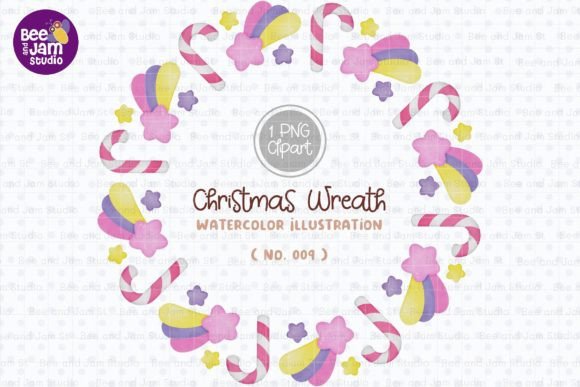 Christmas Wreath Watercolor PNG-009 Illustrations