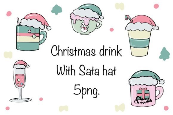 Cute Christmas Drink with Santa Hat Illustration