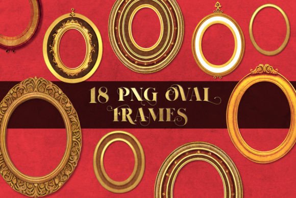 Gold Oval Frames PNG Retro Christmas for Illustrations