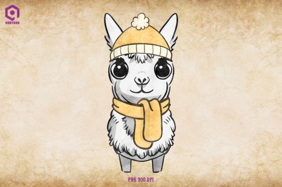 Llama Cozy Christmas Illustration
