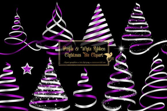 Purple and White Ribbon Christmas Trees Illustrations