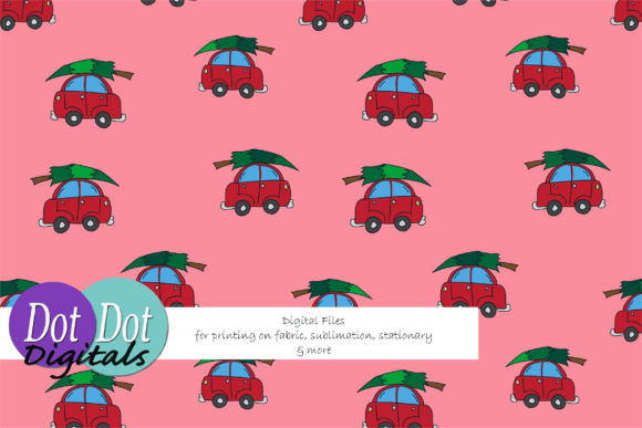 Red Car Christmas Tree on Pink Seamless Illustrations