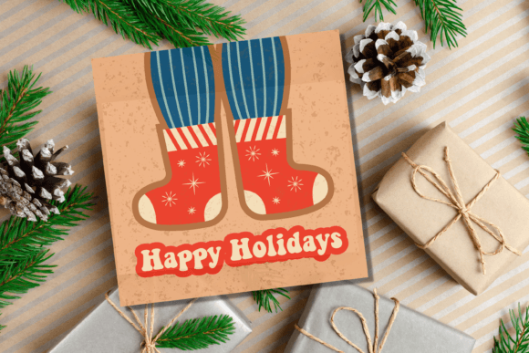 Retro Christmas Card with Santa Legs Illustration