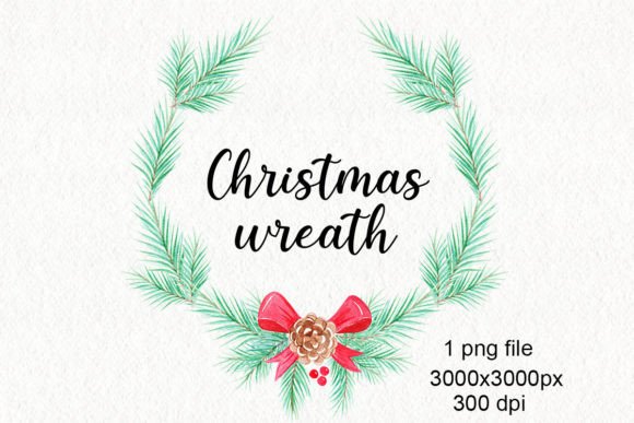 Watercolor Christmas Fir Wreath Png for Illustrations