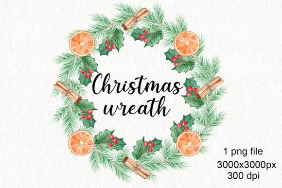Watercolor Christmas Holly Wreath Png for Festive Illustrations