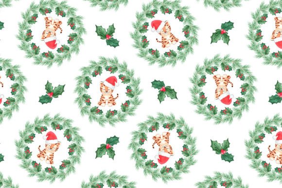 Watercolor Christmas Tiger Print Illustrations
