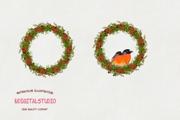 Watercolor Christmas Wreath Clipart for Modern Illustrations