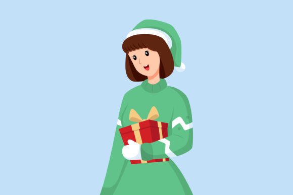 Woman with Christmas Gift: Premium Illustrations for Holiday Branding